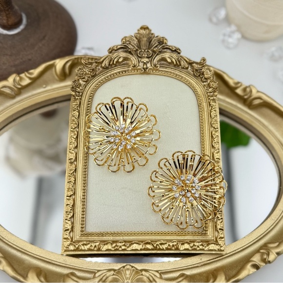 Natasha Jewelry - Statement Gold Flower Earrings with Cubic Zirconia – Bold Bloom Design